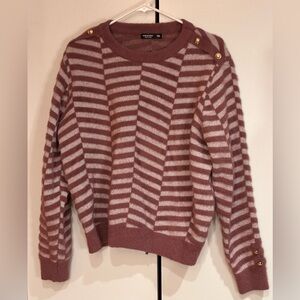 SHEIN Curve Striped Mauve Sweater with Gold Button Accents. Size 1XL